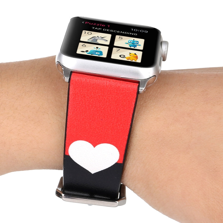 Love Series Leather Watch Band For Apple Watch Ultra 49mm&Watch Ultra 2 49mm / Series 9&8&7 45mm / SE 3&SE 2&6&SE&5&4 44mm / 3&2&1 42mm(Black Red White Heart) by bashfashion