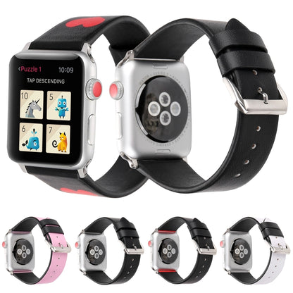 Love Series Leather Watch Band For Apple Watch Ultra 49mm&Watch Ultra 2 49mm / Series 9&8&7 45mm / SE 3&SE 2&6&SE&5&4 44mm / 3&2&1 42mm(Black Red White Heart) by bashfashion