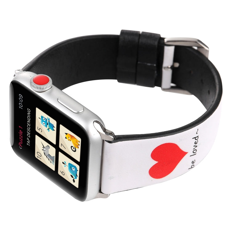 Love Series Leather Watch Band For Apple Watch Series 9&8&7 41mm / SE 3&SE 2&6&SE&5&4 40mm / 3&2&1 38mm(Red Hearts On White) by bashfashion