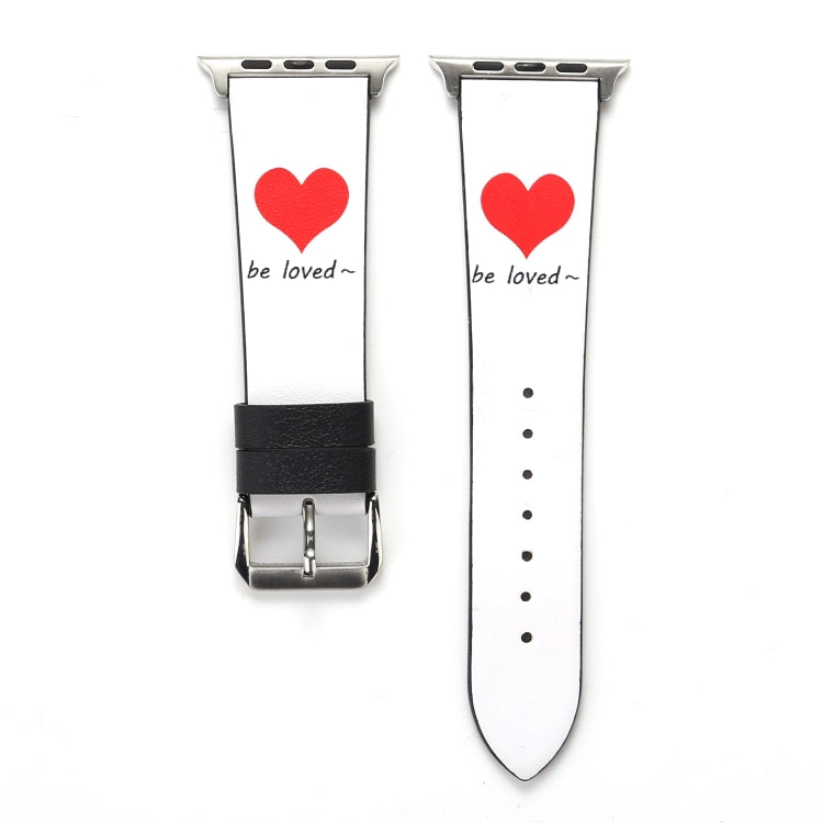 Love Series Leather Watch Band For Apple Watch Series 9&8&7 41mm / SE 3&SE 2&6&SE&5&4 40mm / 3&2&1 38mm(Red Hearts On White) by bashfashion