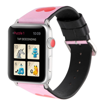 Love Series Leather Watch Band For Apple Watch Series 9&8&7 41mm / SE 3&SE 2&6&SE&5&4 40mm / 3&2&1 38mm(Foundation Red Heart) by bashfashion