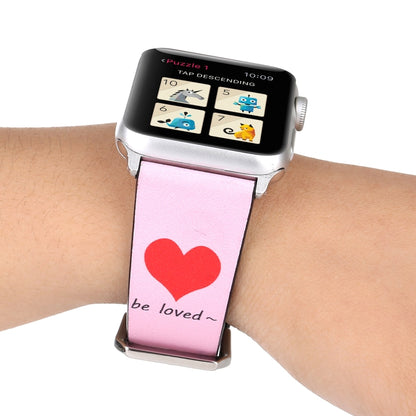 Love Series Leather Watch Band For Apple Watch Series 9&8&7 41mm / SE 3&SE 2&6&SE&5&4 40mm / 3&2&1 38mm(Foundation Red Heart) by bashfashion