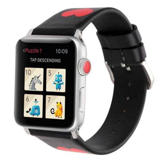 Love Series Leather Watch Band For Apple Watch Series 9&8&7 41mm / SE 3&SE 2&6&SE&5&4 40mm / 3&2&1 38mm(Love On Black) by bashfashion