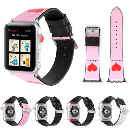 Love Series Leather Watch Band For Apple Watch Series 9&8&7 41mm / SE 3&SE 2&6&SE&5&4 40mm / 3&2&1 38mm(Black Red White Heart) by bashfashion