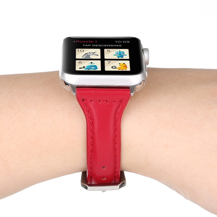 Small Waist Leather Watch Band For Apple Watch Series 9&8&7 41mm / SE 3&SE 2&6&SE&5&4 40mm / 3&2&1 38mm(Red) by bashfashion