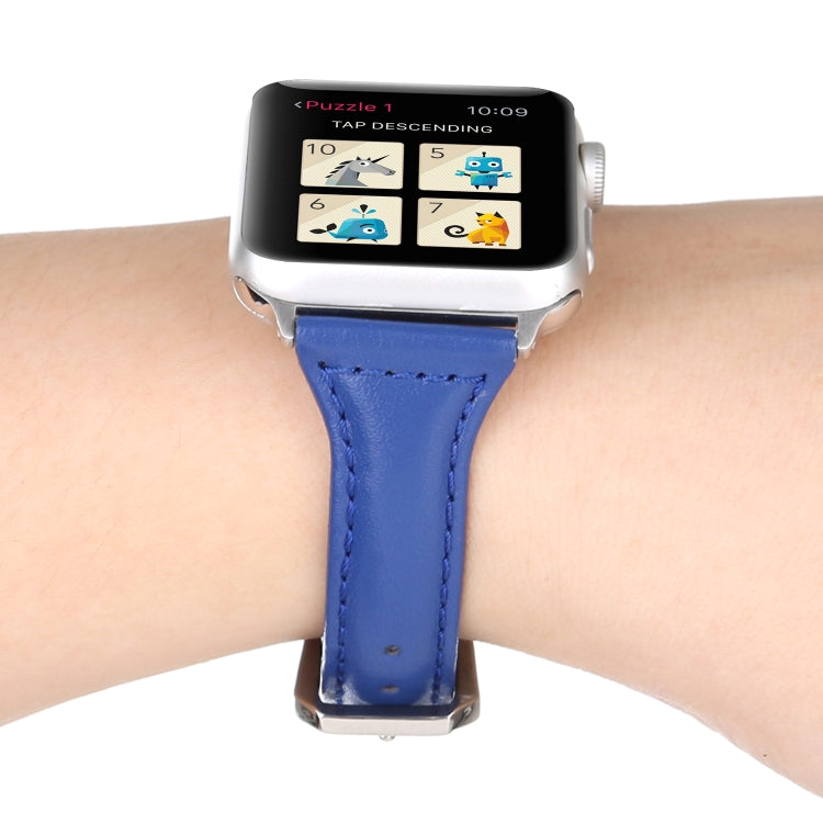 Small Waist Leather Watch Band For Apple Watch Series 9&8&7 41mm / SE 3&SE 2&6&SE&5&4 40mm / 3&2&1 38mm(Blue) by bashfashion