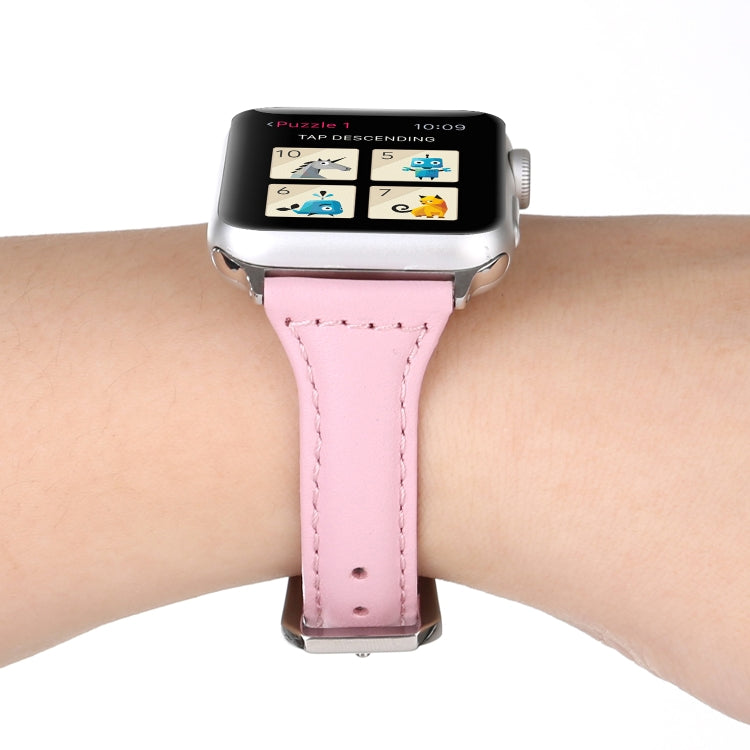 Small Waist Leather Watch Band For Apple Watch Ultra 49mm&Watch Ultra 2 49mm / Series 9&8&7 45mm / SE 3&SE 2&6&SE&5&4 44mm / 3&2&1 42mm(Pink) by bashfashion