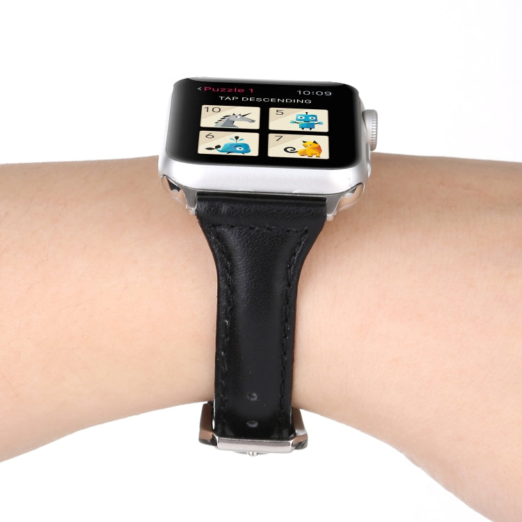 Small Waist Leather Watch Band For Apple Watch Ultra 49mm&Watch Ultra 2 49mm / Series 9&8&7 45mm / SE 3&SE 2&6&SE&5&4 44mm / 3&2&1 42mm(Black) by bashfashion