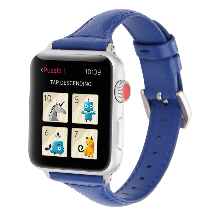Small Waist Leather Watch Band For Apple Watch Ultra 49mm&Watch Ultra 2 49mm / Series 9&8&7 45mm / SE 3&SE 2&6&SE&5&4 44mm / 3&2&1 42mm(Blue) by bashfashion