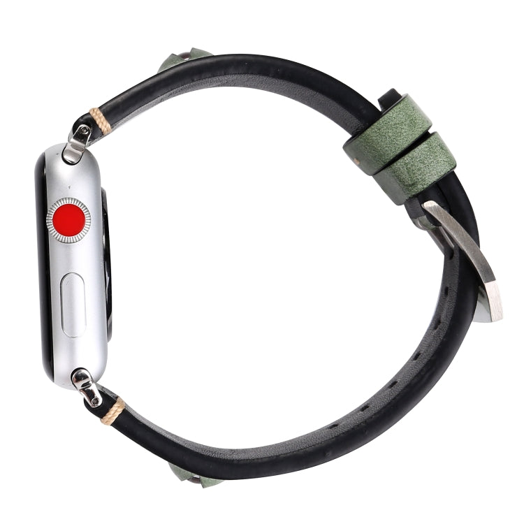 Retro Big Eyes Leather Watch Band For Apple Watch Series 9&8&7 41mm / SE 3&SE 2&6&SE&5&4 40mm / 3&2&1 38mm(Green) by bashfashion