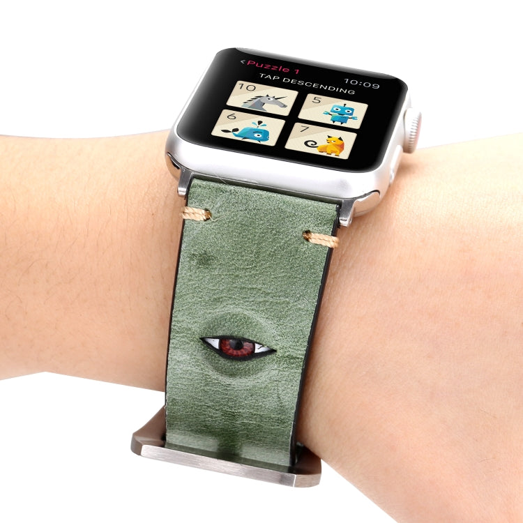 Retro Big Eyes Leather Watch Band For Apple Watch Series 9&8&7 41mm / SE 3&SE 2&6&SE&5&4 40mm / 3&2&1 38mm(Green) by bashfashion