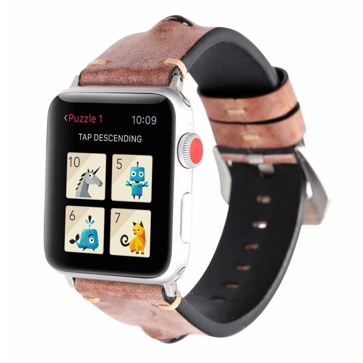 Retro Big Eyes Leather Watch Band For Apple Watch Series 9&8&7 41mm / SE 3&SE 2&6&SE&5&4 40mm / 3&2&1 38mm(Meat Meal) by bashfashion