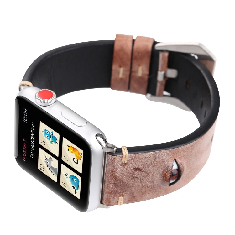 Retro Big Eyes Leather Watch Band For Apple Watch Series 9&8&7 41mm / SE 3&SE 2&6&SE&5&4 40mm / 3&2&1 38mm(Meat Meal) by bashfashion