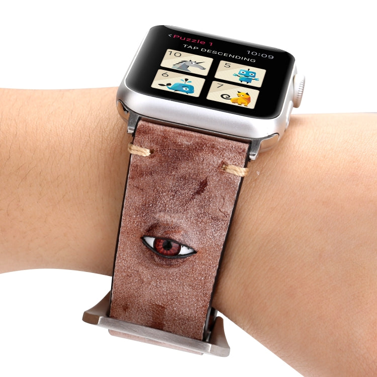 Retro Big Eyes Leather Watch Band For Apple Watch Series 9&8&7 41mm / SE 3&SE 2&6&SE&5&4 40mm / 3&2&1 38mm(Meat Meal) by bashfashion