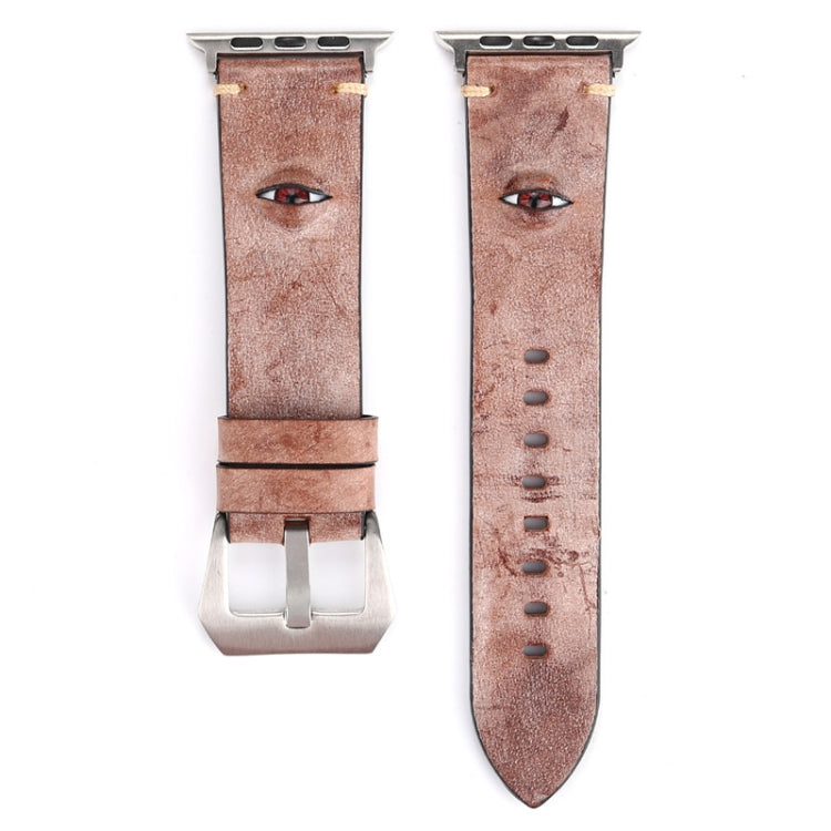 Retro Big Eyes Leather Watch Band For Apple Watch Series 9&8&7 41mm / SE 3&SE 2&6&SE&5&4 40mm / 3&2&1 38mm(Meat Meal) by bashfashion