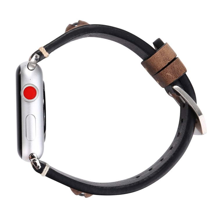 Retro Big Eyes Leather Watch Band For Apple Watch Series 9&8&7 41mm / SE 3&SE 2&6&SE&5&4 40mm / 3&2&1 38mm(Dark Brown) by bashfashion