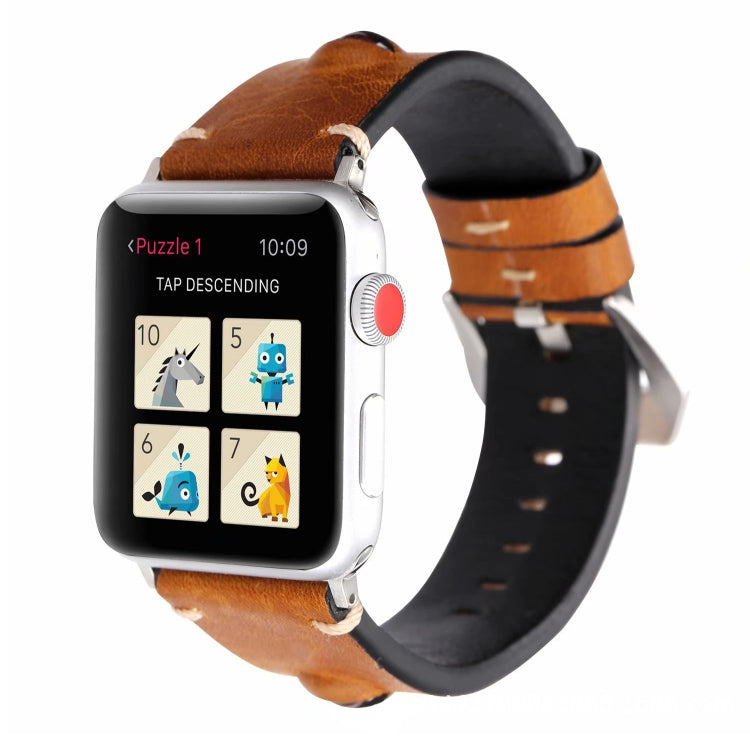 Retro Big Eyes Leather Watch Band For Apple Watch Series 9&8&7 41mm / SE 3&SE 2&6&SE&5&4 40mm / 3&2&1 38mm(Brown) by bashfashion
