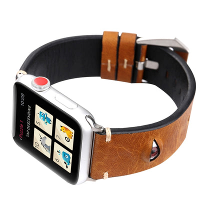 Retro Big Eyes Leather Watch Band For Apple Watch Series 9&8&7 41mm / SE 3&SE 2&6&SE&5&4 40mm / 3&2&1 38mm(Brown) by bashfashion