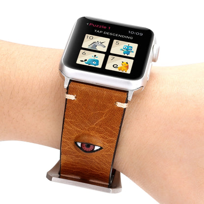Retro Big Eyes Leather Watch Band For Apple Watch Series 9&8&7 41mm / SE 3&SE 2&6&SE&5&4 40mm / 3&2&1 38mm(Brown) by bashfashion