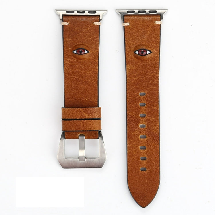 Retro Big Eyes Leather Watch Band For Apple Watch Series 9&8&7 41mm / SE 3&SE 2&6&SE&5&4 40mm / 3&2&1 38mm(Brown) by bashfashion