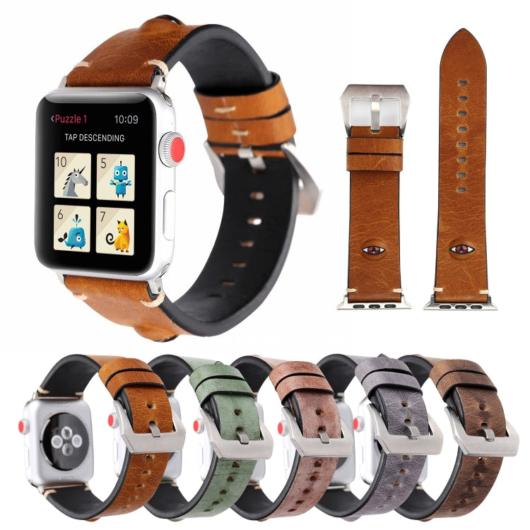 Retro Big Eyes Leather Watch Band For Apple Watch Series 9&8&7 41mm / SE 3&SE 2&6&SE&5&4 40mm / 3&2&1 38mm(Brown) by bashfashion