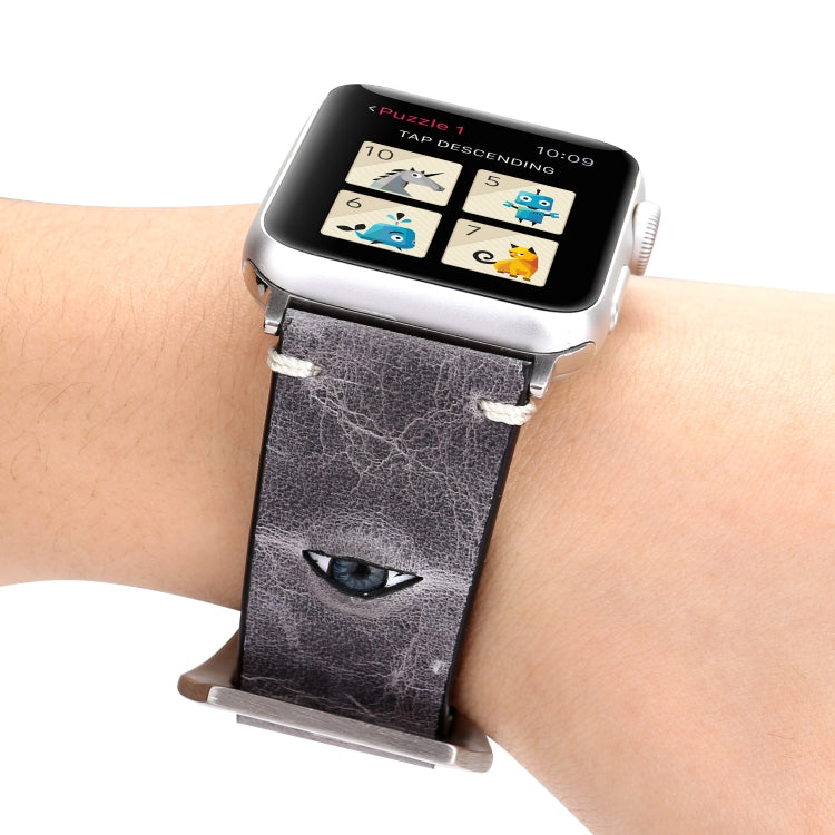 Retro Big Eyes Leather Watch Band For Apple Watch Ultra 49mm&Watch Ultra 2 49mm / Series 9&8&7 45mm / SE 3&SE 2&6&SE&5&4 44mm / 3&2&1 42mm(Gray) by bashfashion