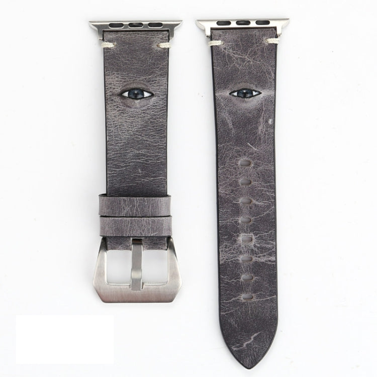 Retro Big Eyes Leather Watch Band For Apple Watch Ultra 49mm&Watch Ultra 2 49mm / Series 9&8&7 45mm / SE 3&SE 2&6&SE&5&4 44mm / 3&2&1 42mm(Gray) by bashfashion