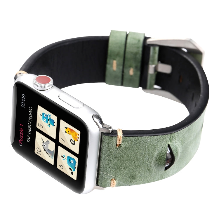 Retro Big Eyes Leather Watch Band For Apple Watch Ultra 49mm&Watch Ultra 2 49mm / Series 9&8&7 45mm / SE 3&SE 2&6&SE&5&4 44mm / 3&2&1 42mm(Green) by bashfashion