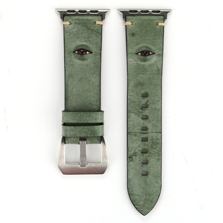 Retro Big Eyes Leather Watch Band For Apple Watch Ultra 49mm&Watch Ultra 2 49mm / Series 9&8&7 45mm / SE 3&SE 2&6&SE&5&4 44mm / 3&2&1 42mm(Green) by bashfashion
