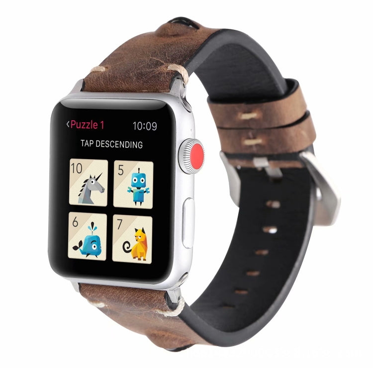 Retro Big Eyes Leather Watch Band For Apple Watch Ultra 49mm&Watch Ultra 2 49mm / Series 9&8&7 45mm / SE 3&SE 2&6&SE&5&4 44mm / 3&2&1 42mm(Dark Brown) by bashfashion