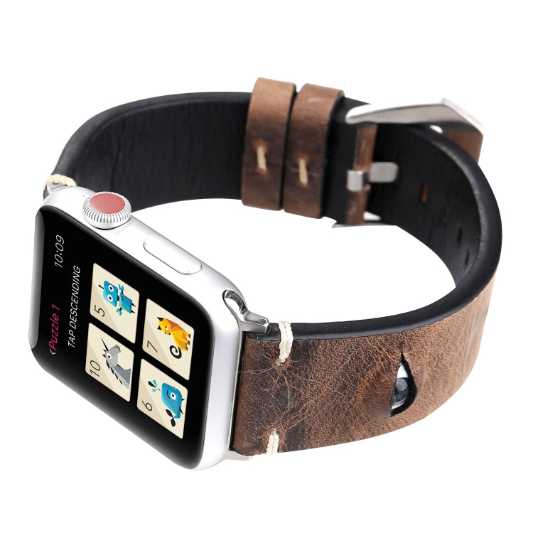 Retro Big Eyes Leather Watch Band For Apple Watch Ultra 49mm&Watch Ultra 2 49mm / Series 9&8&7 45mm / SE 3&SE 2&6&SE&5&4 44mm / 3&2&1 42mm(Dark Brown) by bashfashion