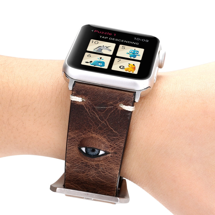 Retro Big Eyes Leather Watch Band For Apple Watch Ultra 49mm&Watch Ultra 2 49mm / Series 9&8&7 45mm / SE 3&SE 2&6&SE&5&4 44mm / 3&2&1 42mm(Dark Brown) by bashfashion
