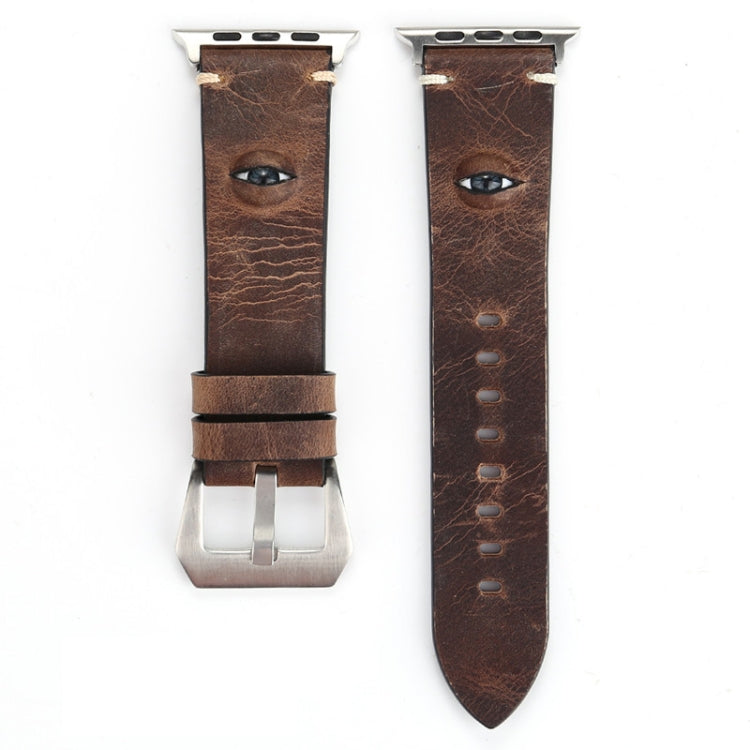 Retro Big Eyes Leather Watch Band For Apple Watch Ultra 49mm&Watch Ultra 2 49mm / Series 9&8&7 45mm / SE 3&SE 2&6&SE&5&4 44mm / 3&2&1 42mm(Dark Brown) by bashfashion