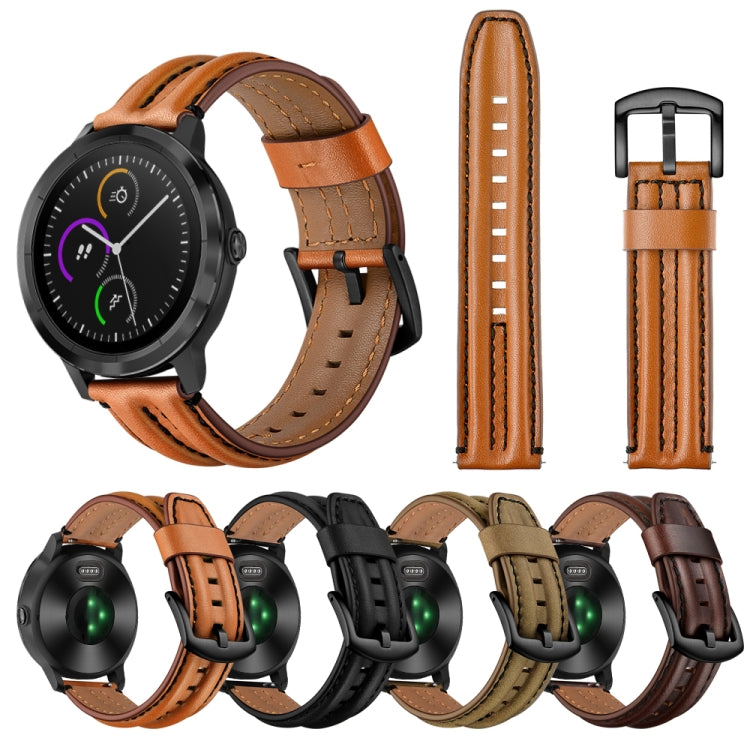 For Garmin Vivoactive3 / Vivomove HR Double Keel Watch Band(Brown) by bashfashion