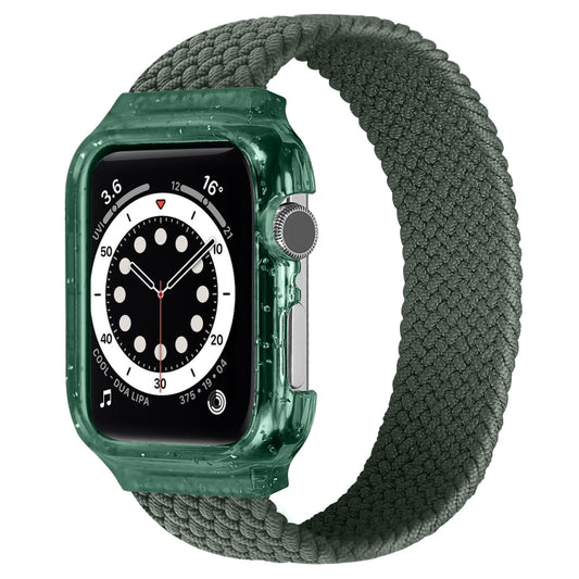 Weave Wrist Strap Watch Bands with Frame For Apple Watch Series 7 45mm / 6 & SE & 5 & 4 44mm / 3 & 2 & 1 42mm, Length:145mm(Dark Olive Green) by bashfashion