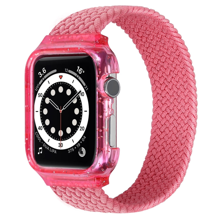 Weave Wrist Strap Watch Bands with Frame For Apple Watch Series 7 45mm / & 6 & SE & 5 & 4 44mm , Length:150mm(Bright Pink) by bashfashion