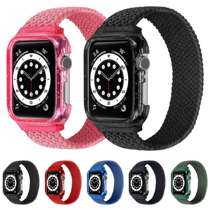 Weave Wrist Strap Watch Bands with Frame For Apple Watch Series 7 45mm / & 6 & SE & 5 & 4 44mm , Length:155mm(Bright Pink) by bashfashion