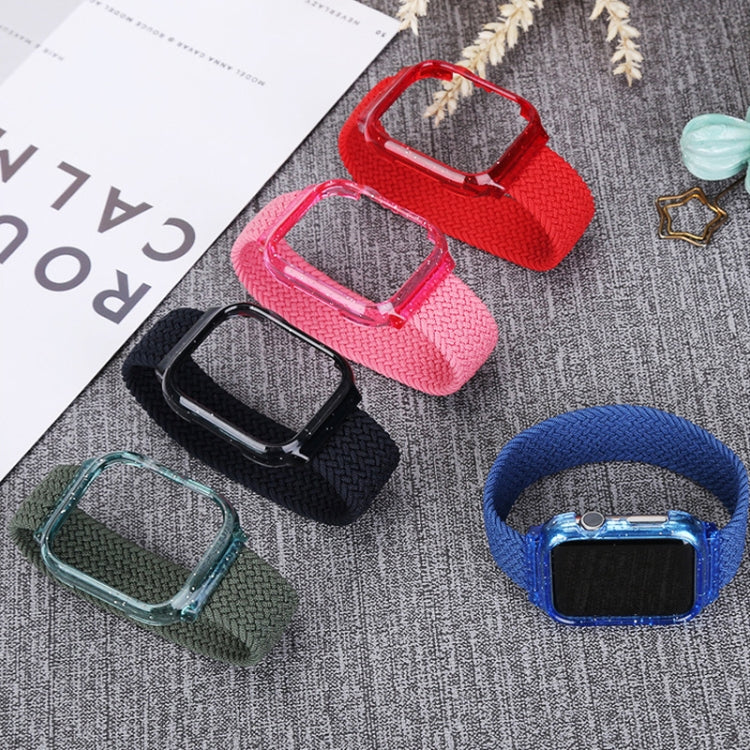 Weave Wrist Strap Watch Bands with Frame For Apple Watch Series 7 45mm / & 6 & SE & 5 & 4 44mm , Length:160mm(Bright Pink) by bashfashion