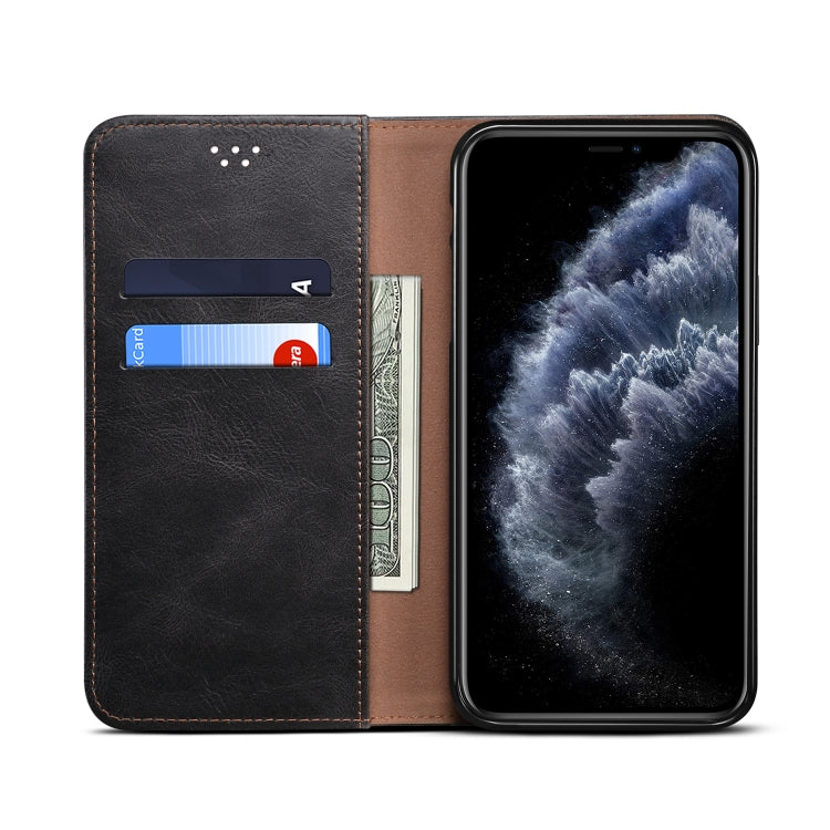 For iPhone 12 mini Simple Wax Crazy Horse Texture Horizontal Flip Leather Case with Card Slots & Wallet (Black) by bashfashion