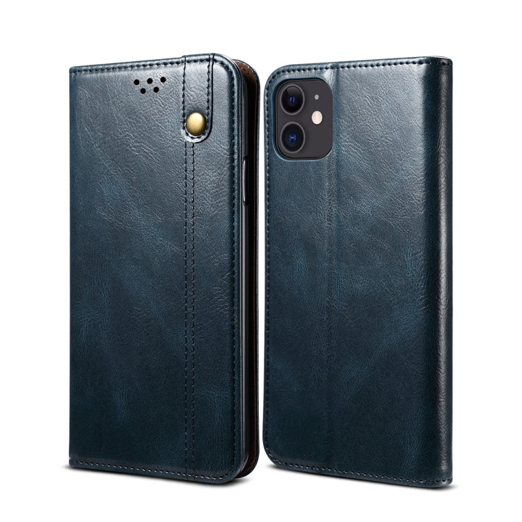 For iPhone 12 mini Simple Wax Crazy Horse Texture Horizontal Flip Leather Case with Card Slots & Wallet (Navy Blue) by bashfashion