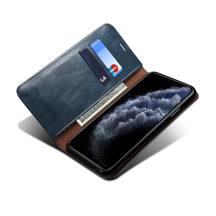 For iPhone 12 mini Simple Wax Crazy Horse Texture Horizontal Flip Leather Case with Card Slots & Wallet (Navy Blue) by bashfashion