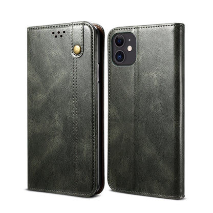 For iPhone 12 mini Simple Wax Crazy Horse Texture Horizontal Flip Leather Case with Card Slots & Wallet (Dark Green) by bashfashion