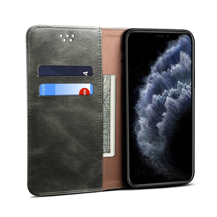 For iPhone 12 mini Simple Wax Crazy Horse Texture Horizontal Flip Leather Case with Card Slots & Wallet (Dark Green) by bashfashion