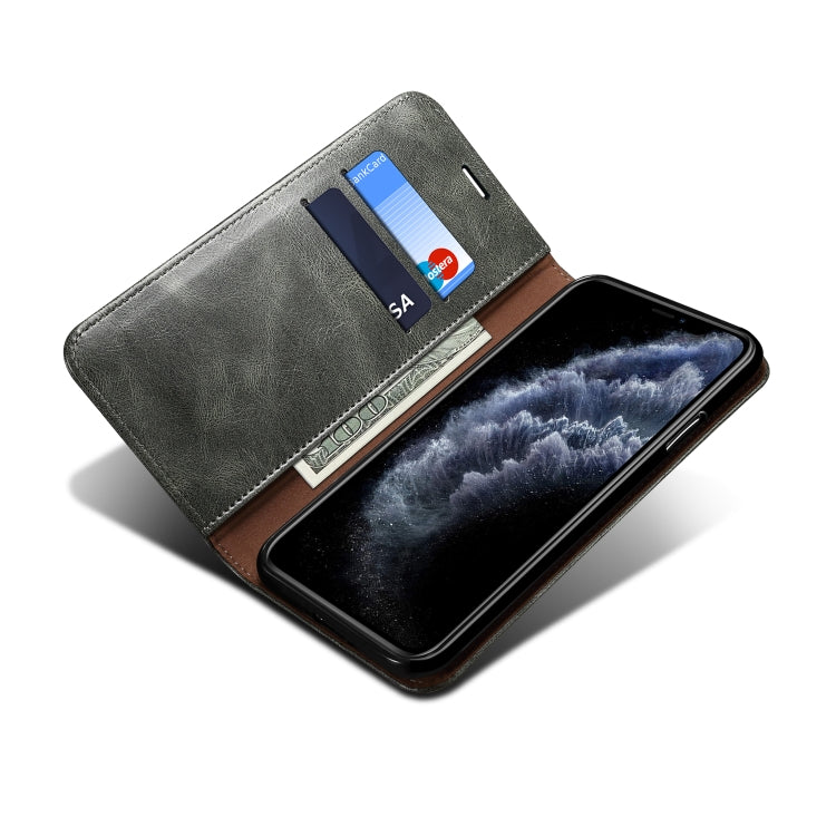 For iPhone 12 mini Simple Wax Crazy Horse Texture Horizontal Flip Leather Case with Card Slots & Wallet (Dark Green) by bashfashion