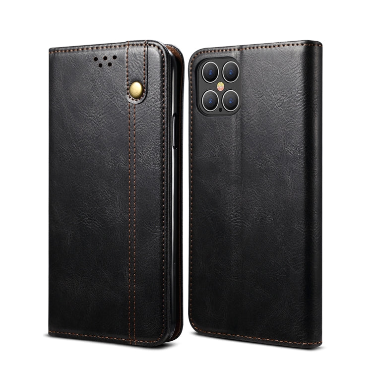 For iPhone 12 Pro Max Simple Wax Crazy Horse Texture Horizontal Flip Leather Case with Card Slots & Wallet(Black) by bashfashion