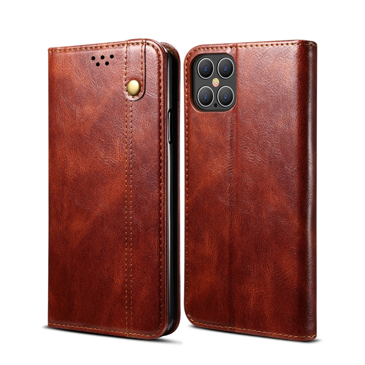 For iPhone 12 Pro Max Simple Wax Crazy Horse Texture Horizontal Flip Leather Case with Card Slots & Wallet(Brown) by bashfashion