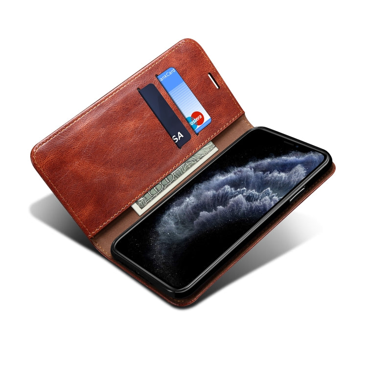 For iPhone 12 Pro Max Simple Wax Crazy Horse Texture Horizontal Flip Leather Case with Card Slots & Wallet(Brown) by bashfashion