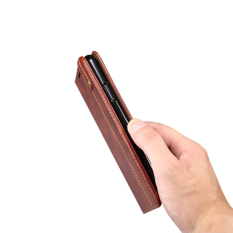 For iPhone 12 Pro Max Simple Wax Crazy Horse Texture Horizontal Flip Leather Case with Card Slots & Wallet(Brown) by bashfashion