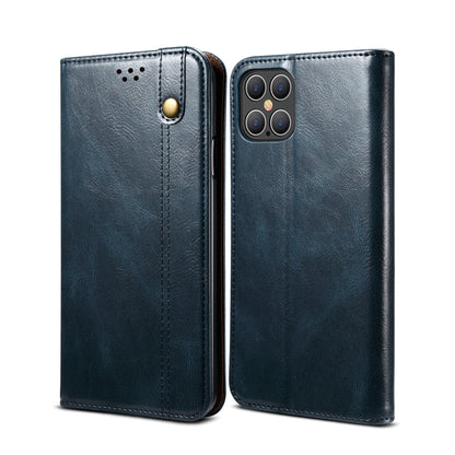 For iPhone 12 Pro Max Simple Wax Crazy Horse Texture Horizontal Flip Leather Case with Card Slots & Wallet(Navy Blue) by bashfashion