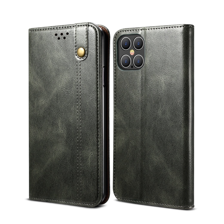For iPhone 12 Pro Max Simple Wax Crazy Horse Texture Horizontal Flip Leather Case with Card Slots & Wallet(Dark Green) by bashfashion
